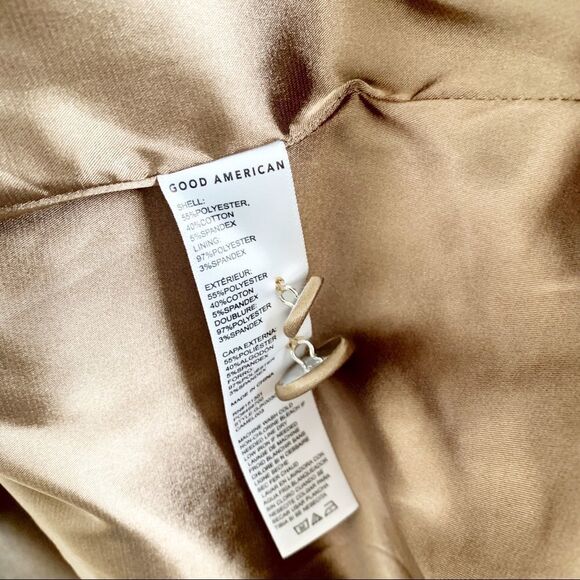 Good American Fit and Flatter Sateen Blazer Tan Size 4 Cutout Pointed Lapel - Picture 12 of 15
